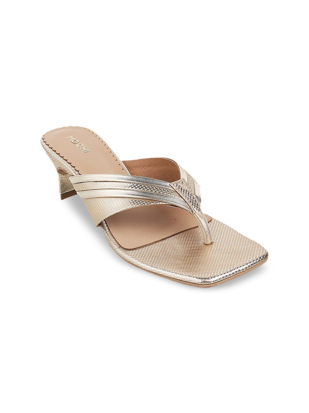 Mochi Women Gold-Toned Embellished Kitten Sandals Price in India