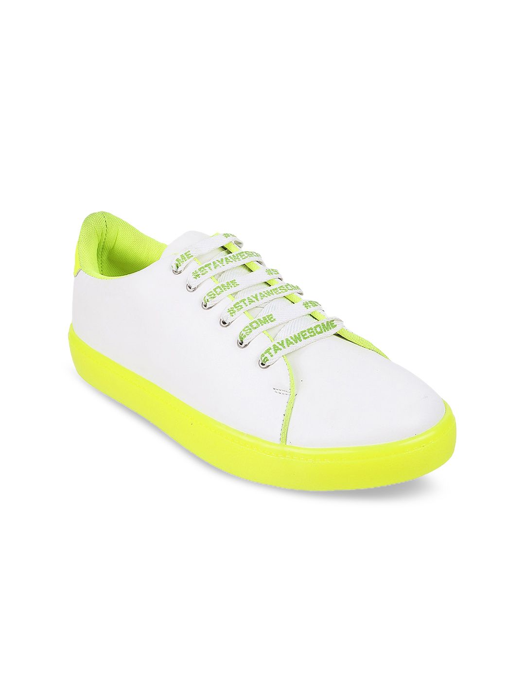 Mochi Women Green & White Lace-Up Sneakers Price in India