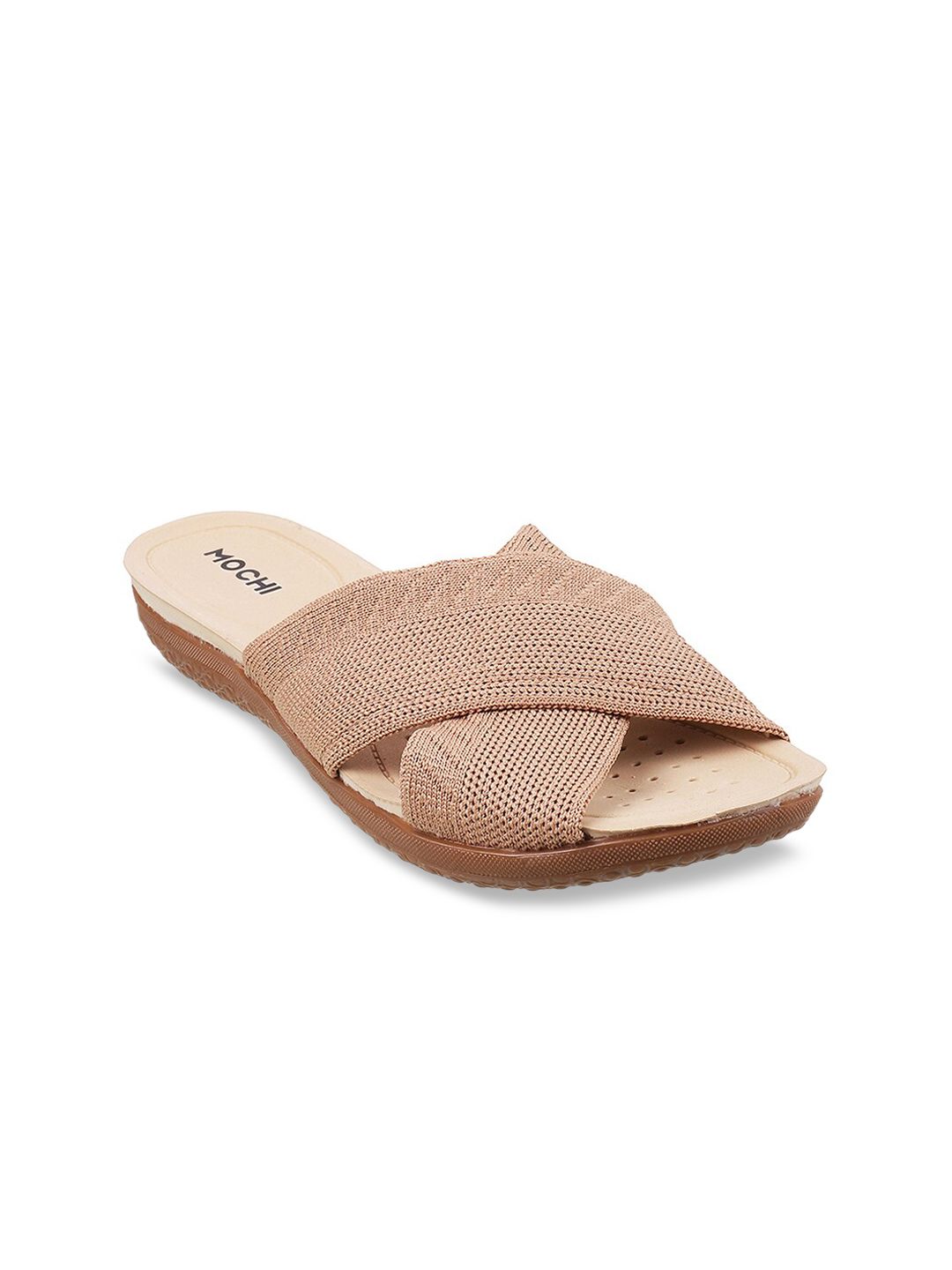 Mochi Women Peach-Coloured Textured Flats Price in India