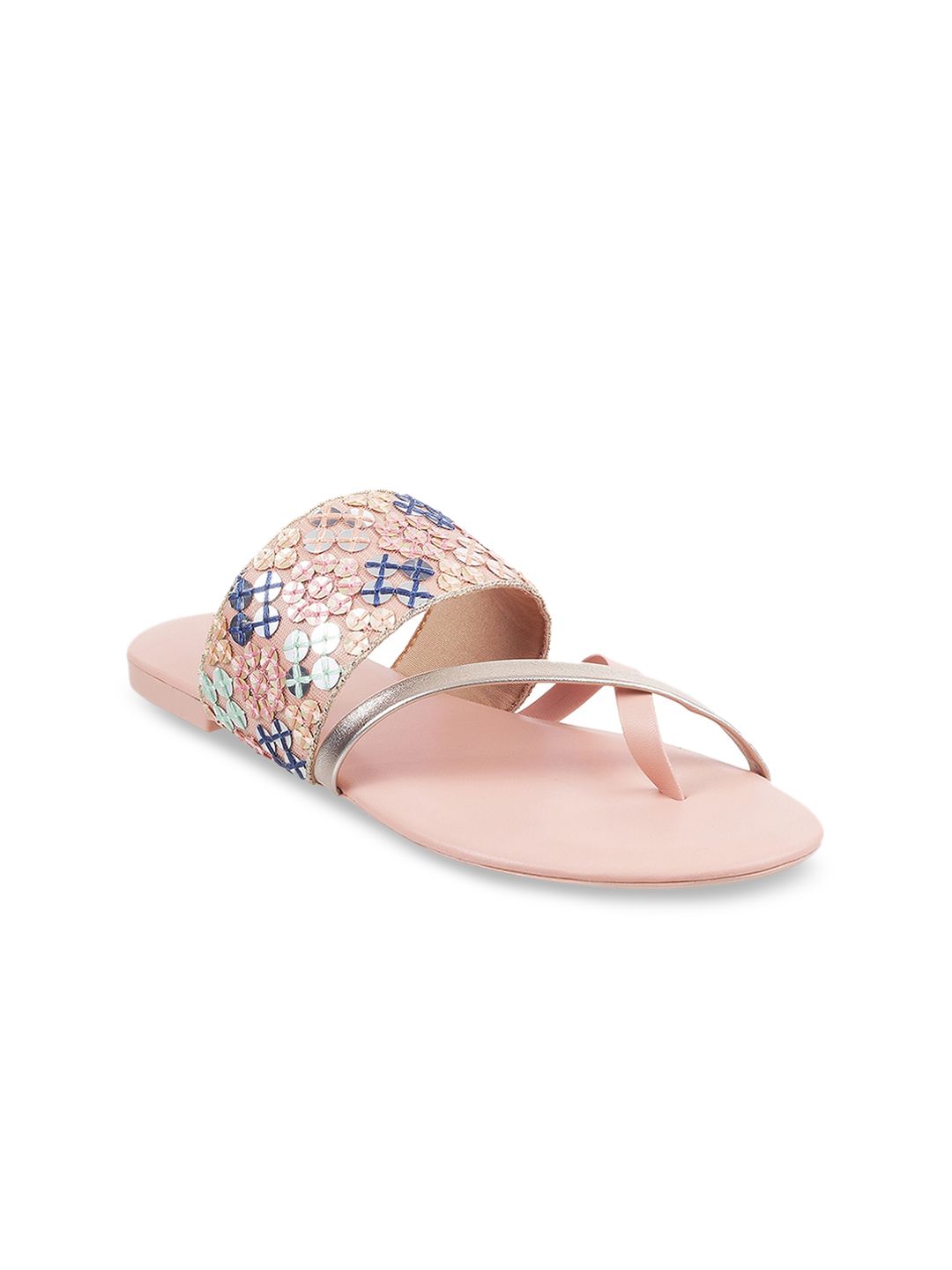 Mochi Women Pink One Toe Embellished Flats Price in India