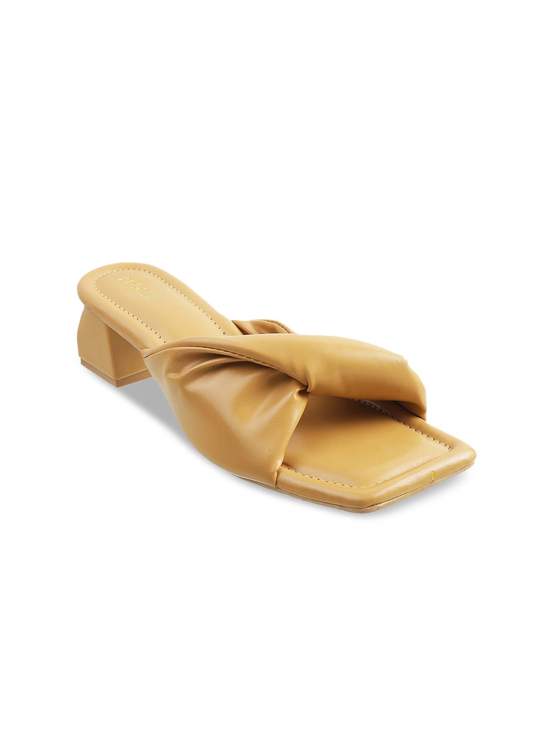 Mochi Beige Block Sandals with Bows 3 Inch Heels Price in India