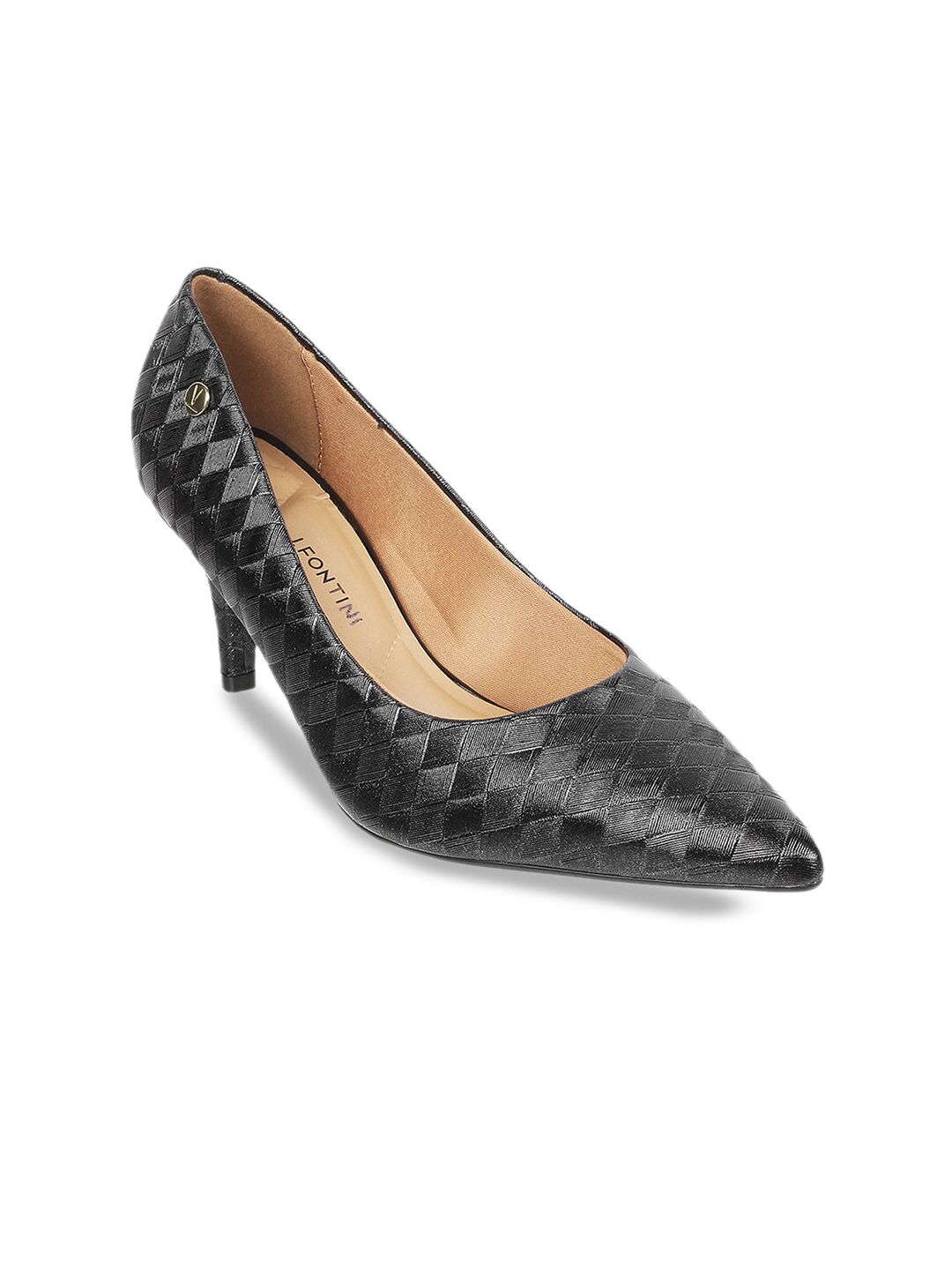 Mochi Women Black Self Design Pumps Price in India