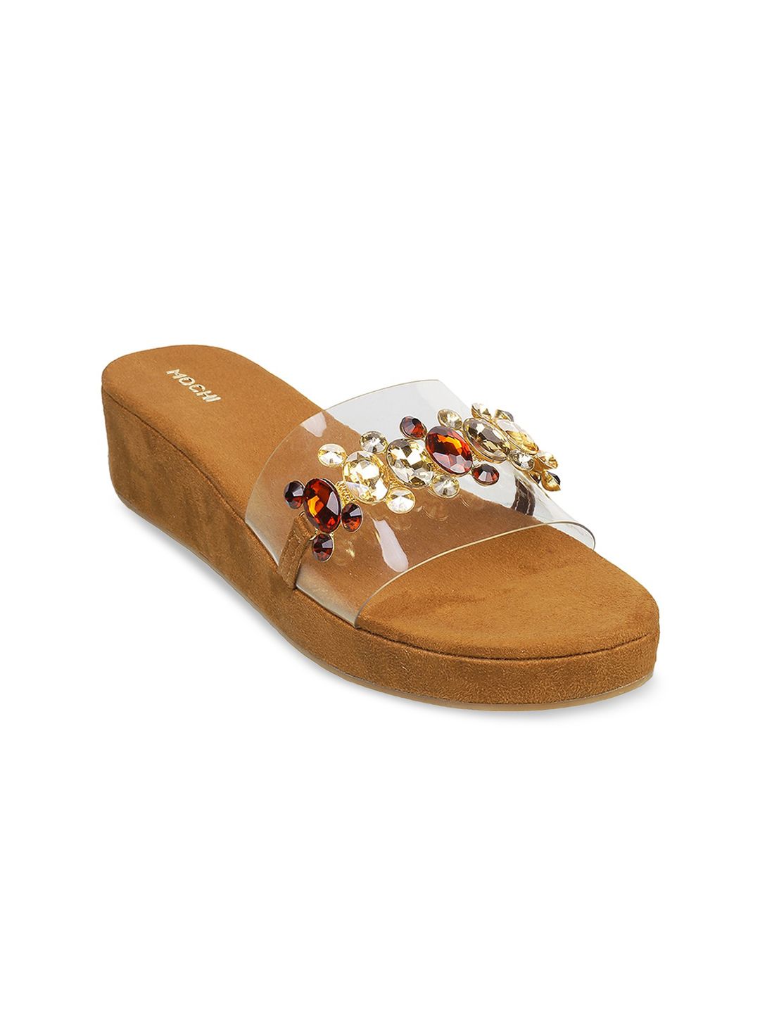 Mochi Transparent & Antique-Gold Embellished Flatform Sandals