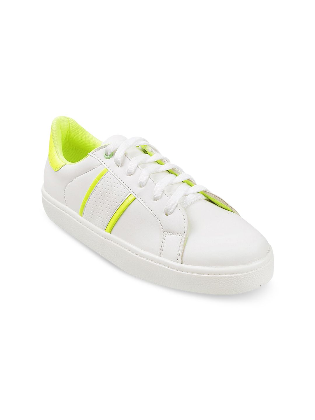 Mochi Women Fluorescent Green & White Casual Sneakers Price in India