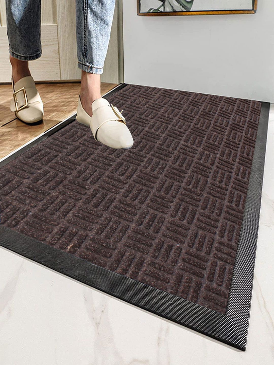 LUXEHOME INTERNATIONAL Brown Self-Design Doormat Price in India