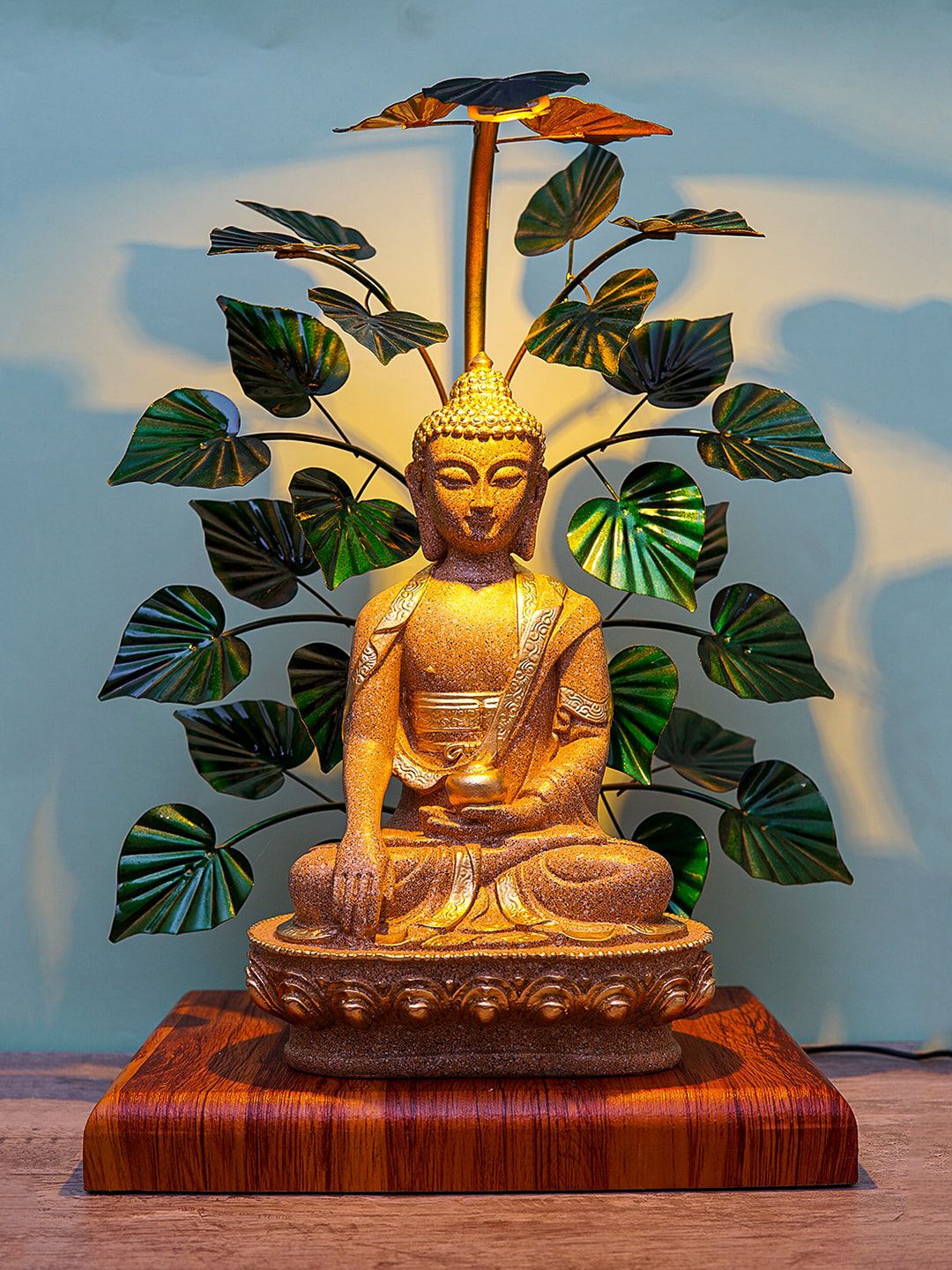 StatueStudio Brown & Green Buddha Polyresin LED Showpieces Price in India