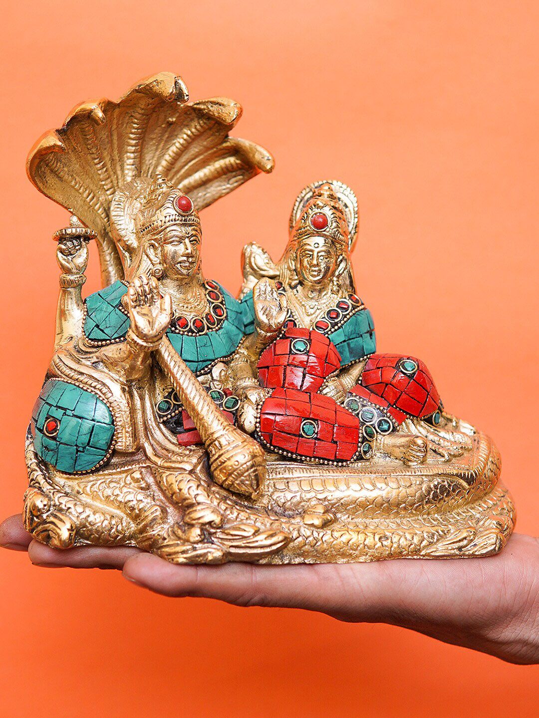 StatueStudio Gold-Toned Vishnu Laxmi Brass Idol Showpiece Price in India