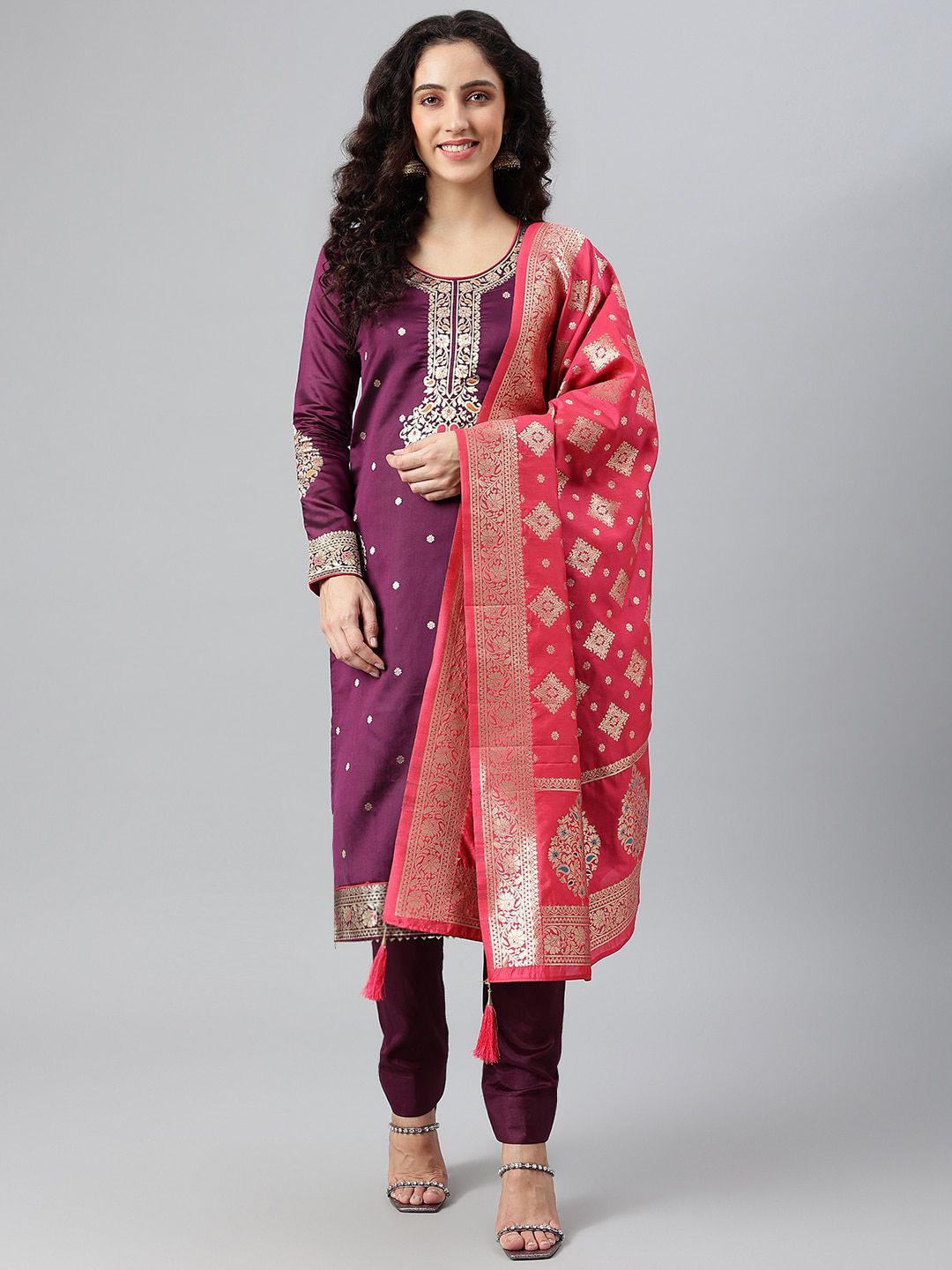 Lilots Purple & Pink Unstitched Dress Material Price in India