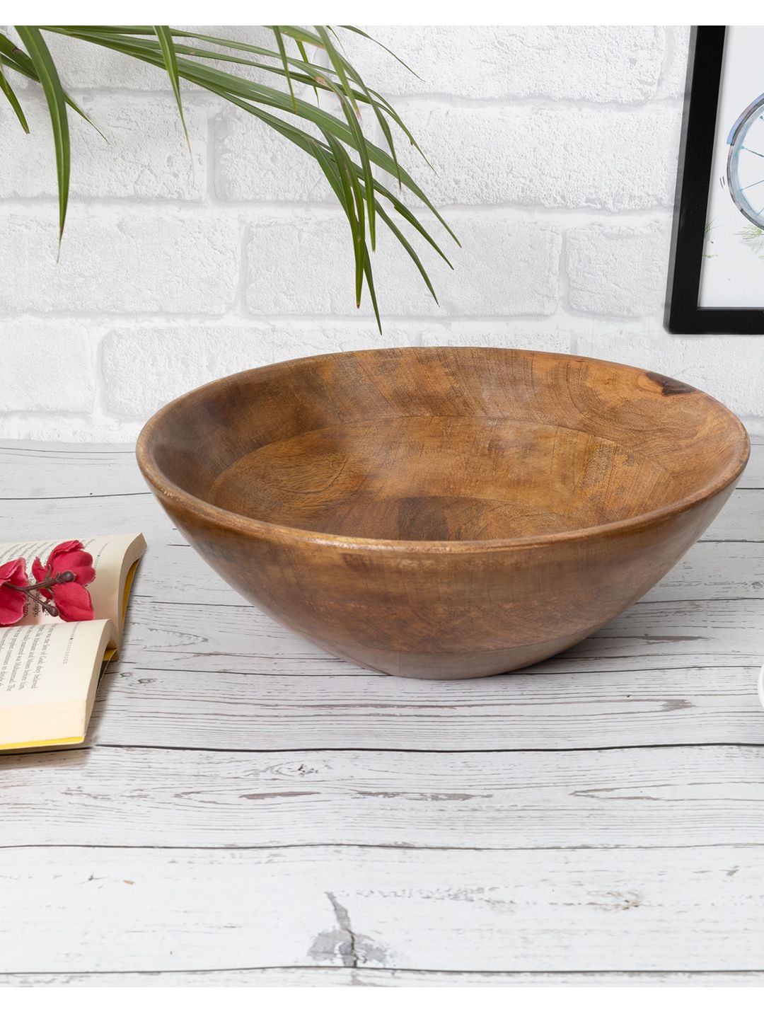 Homesake Brown Flat Base Wooden Serving Bowl Price in India