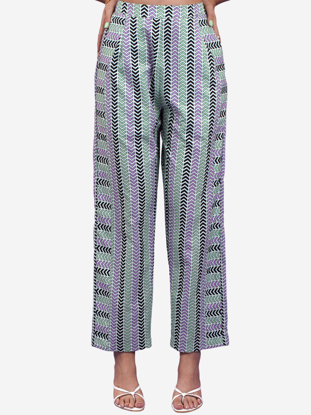 Alaya By Stage3 Women Green & Black Striped Palazzos