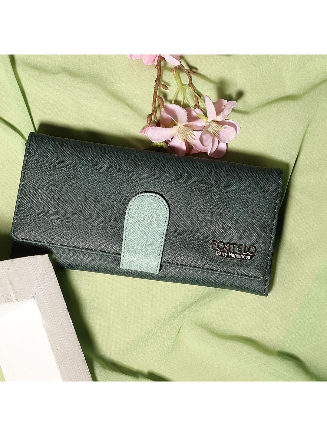 Fostelo Women Green PU Two Fold Wallet Price in India