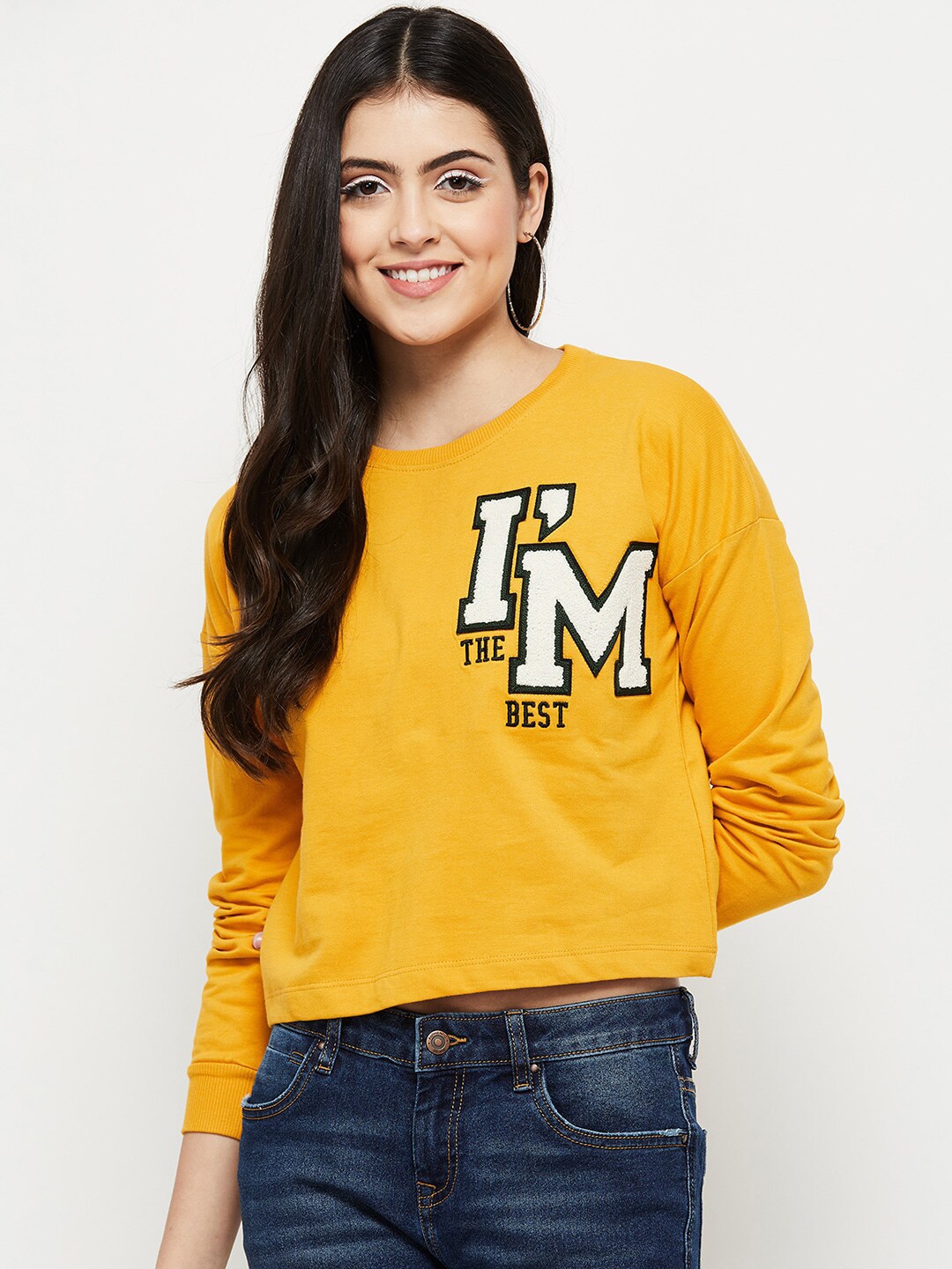 max Women Mustard Printed Sweatshirt Price in India