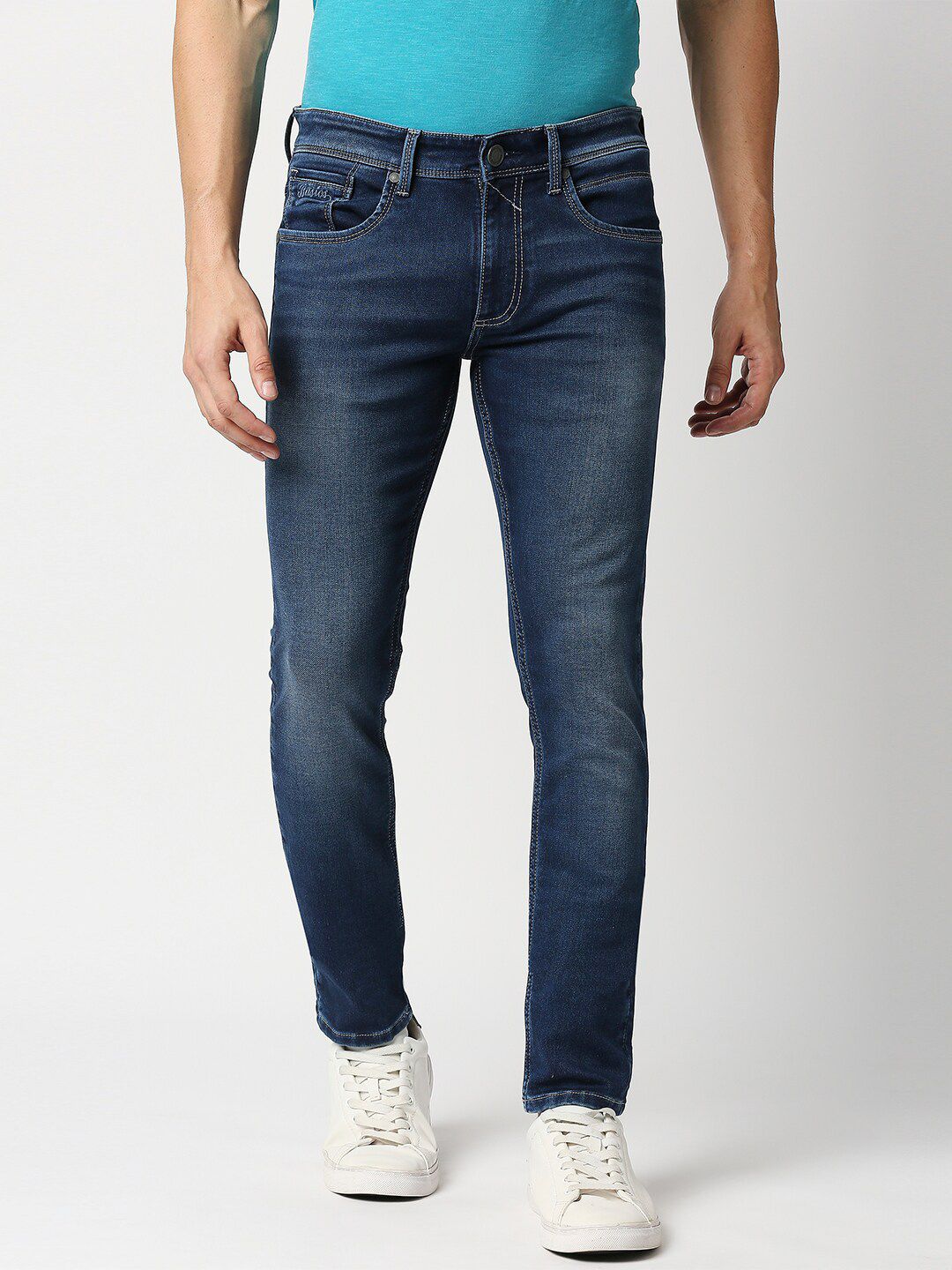 Basics Men Blue Skinny Fit Low-Rise Light Fade Stretchable Jeans