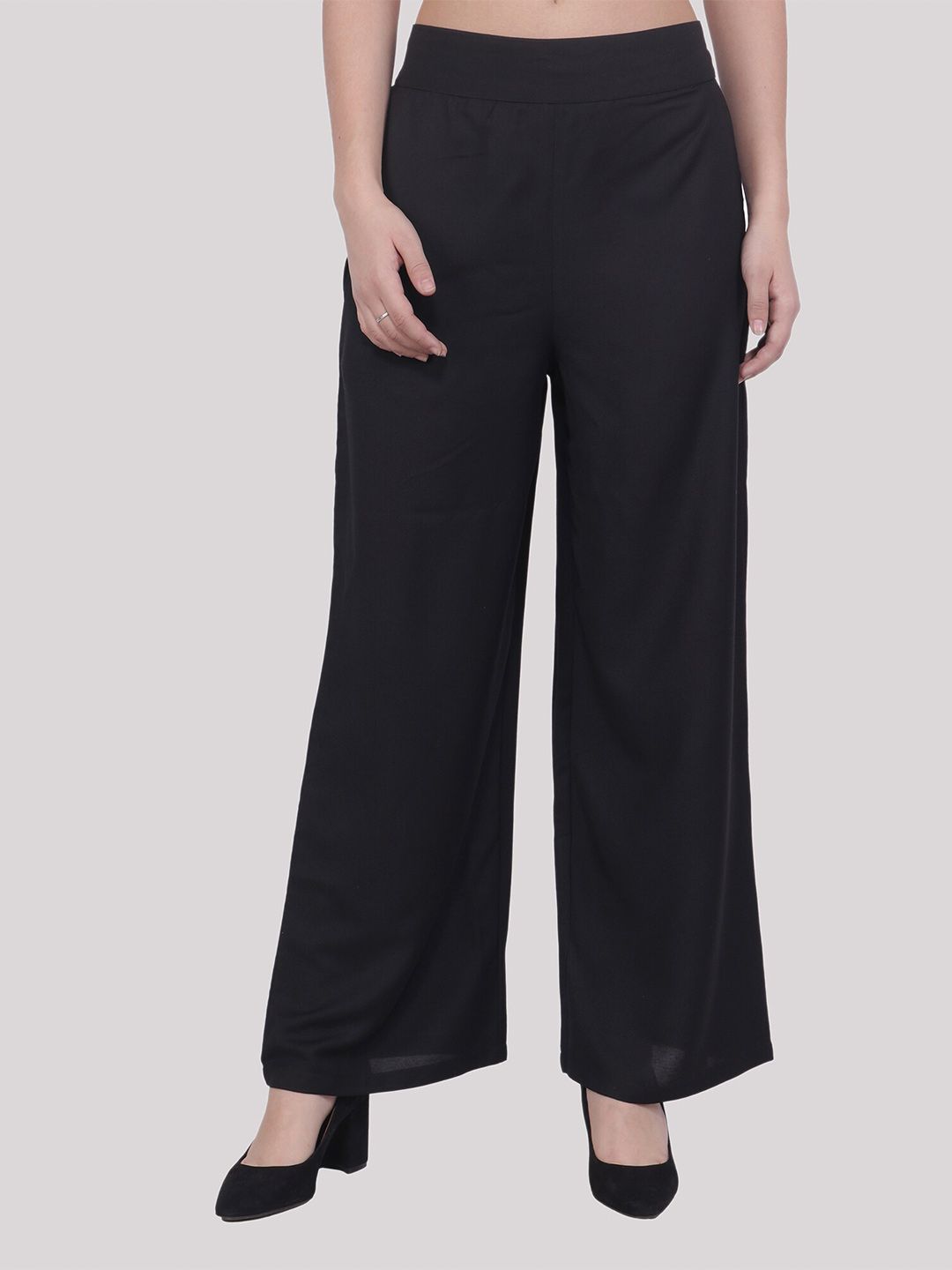 Popwings Women Black Rayon Regular Fit Palazzo