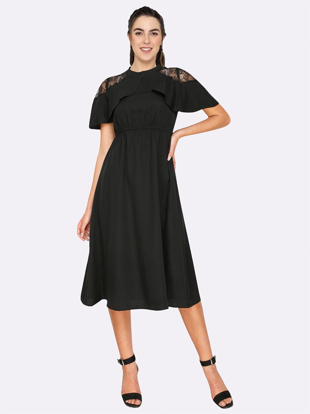 shashvi womens Black Crepe Midi Dress Price in India