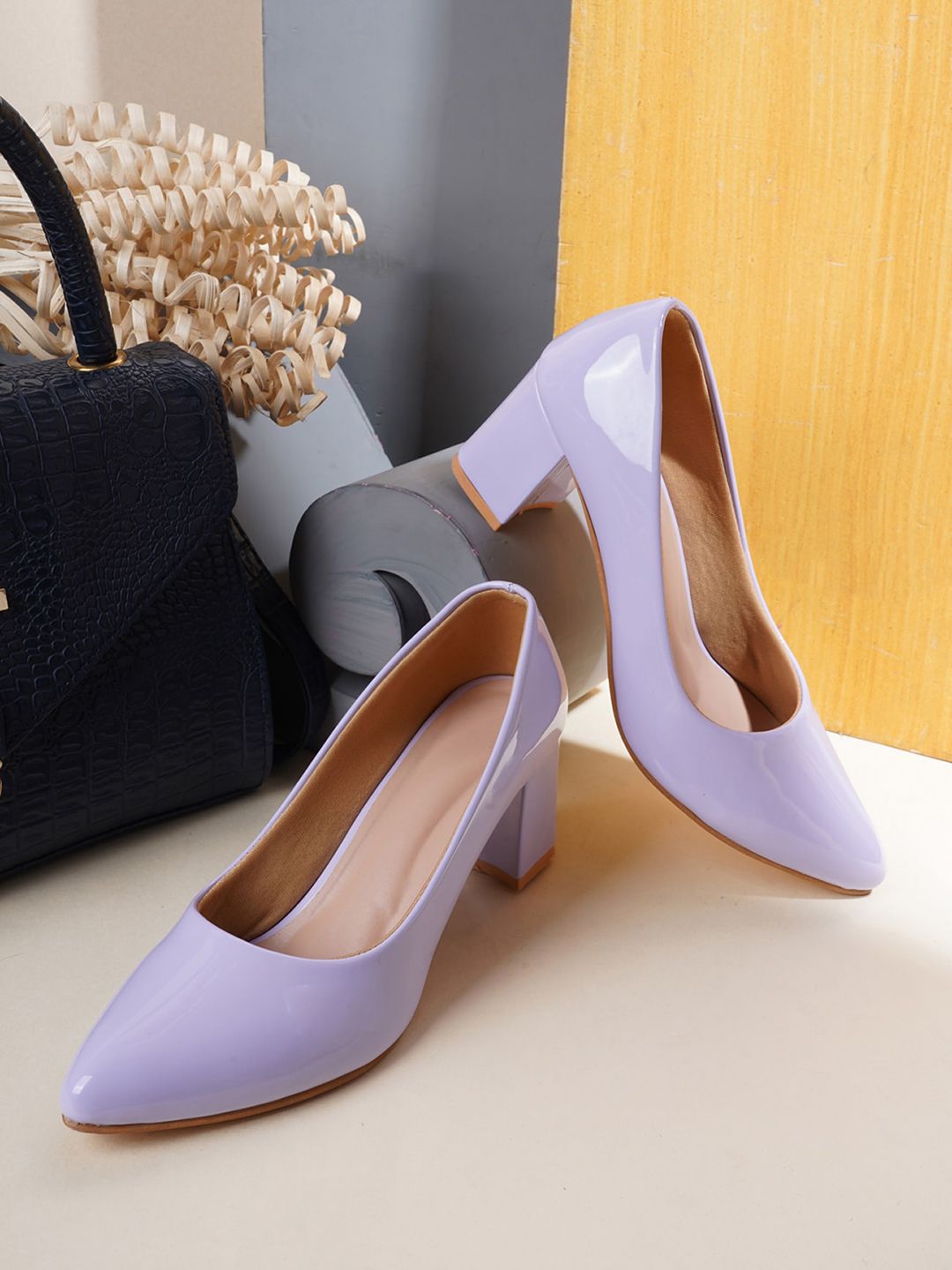 Walkfree Purple Party Block Pumps Price in India