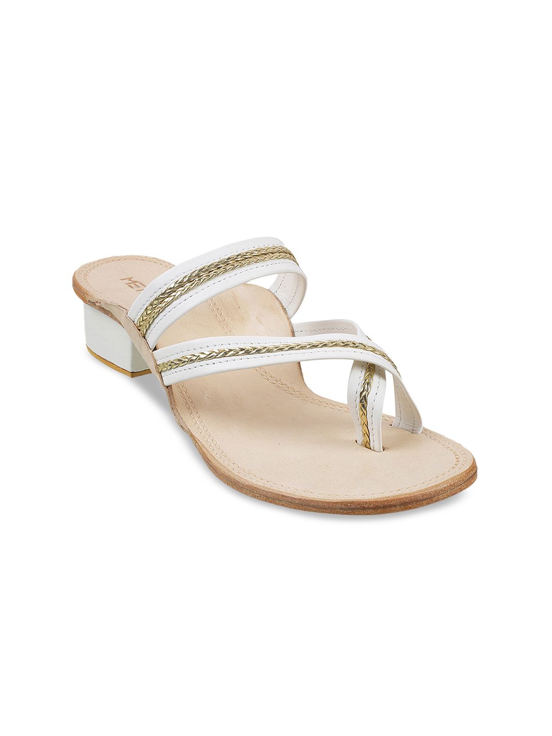 Metro White Embellished Suede Block Sandals Price in India