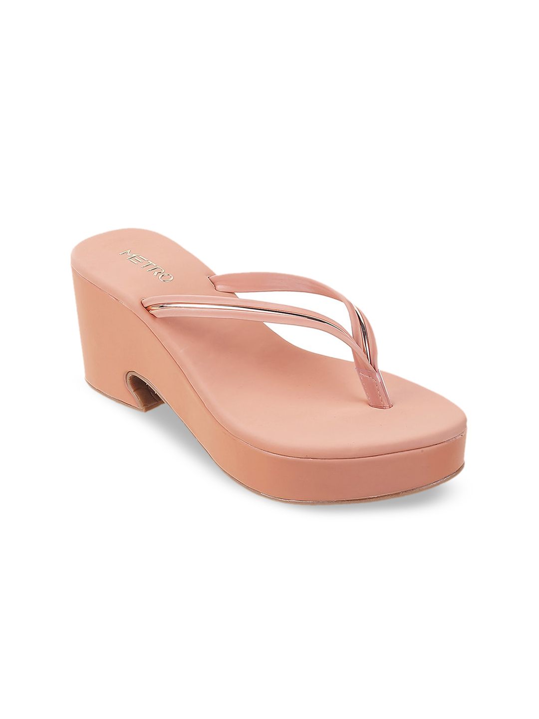 Metro Women Peach-Coloured  heel Thong Flip-Flops Price in India