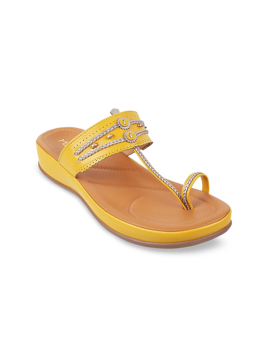 Metro Yellow Embellished Wedge Sandals Price in India