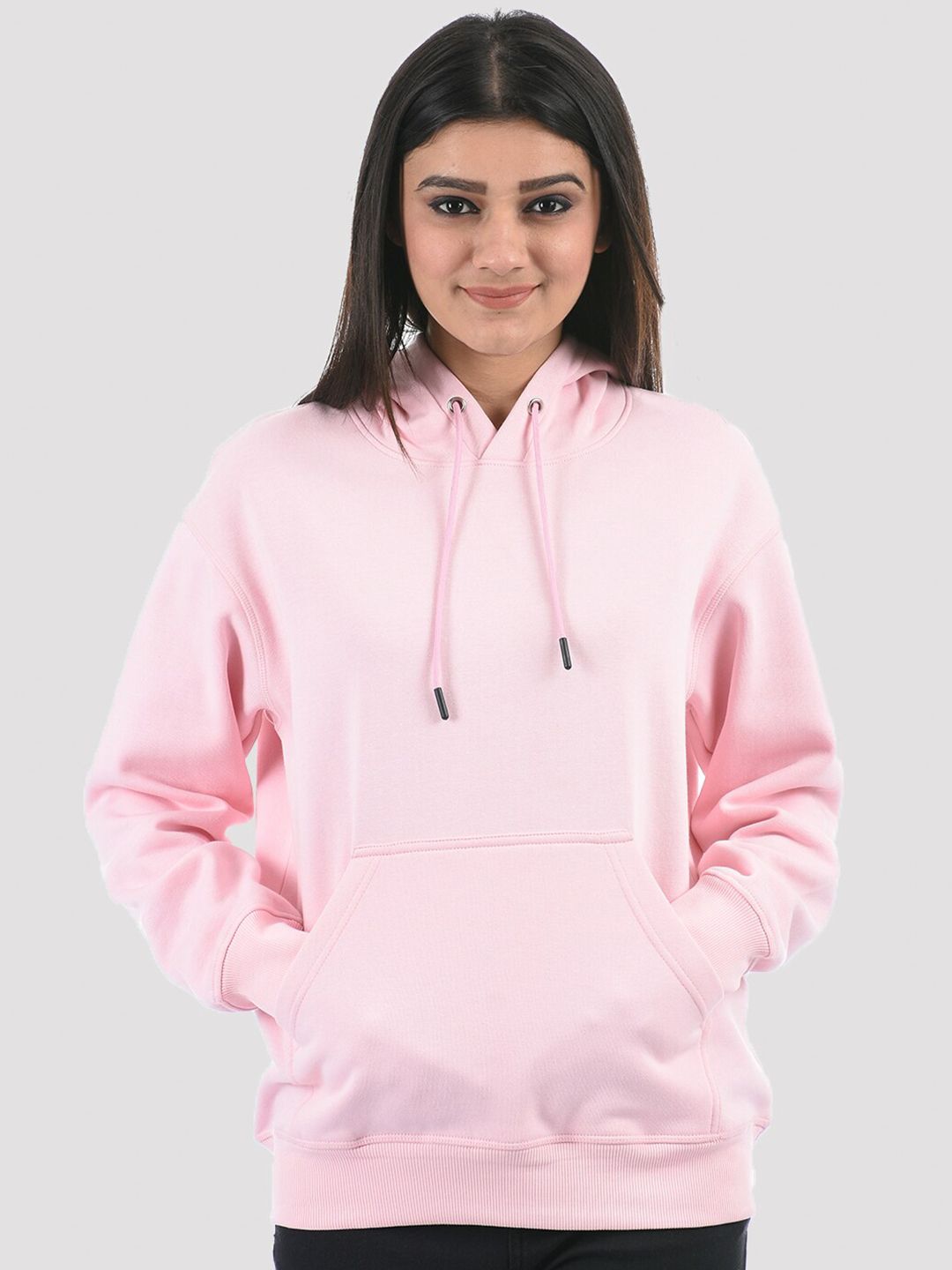 ONEWAY Women Pink Solid Hooded Sweatshirt