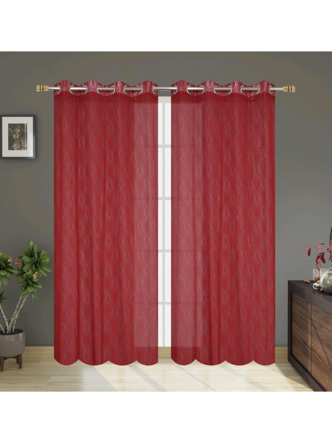 Molly & Michel Maroon Set of 2 Sheer Door Curtain Price in India