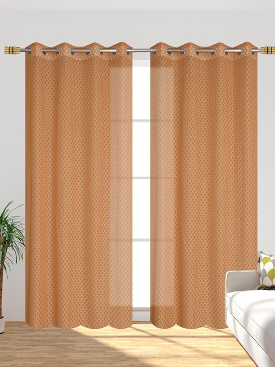 Molly & Michel Set of 2 Beige Sheer Door Curtain Price in India
