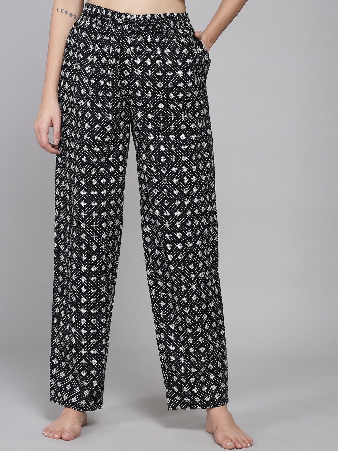 Shararat Women Black & White Printed Lounge Pants Price in India