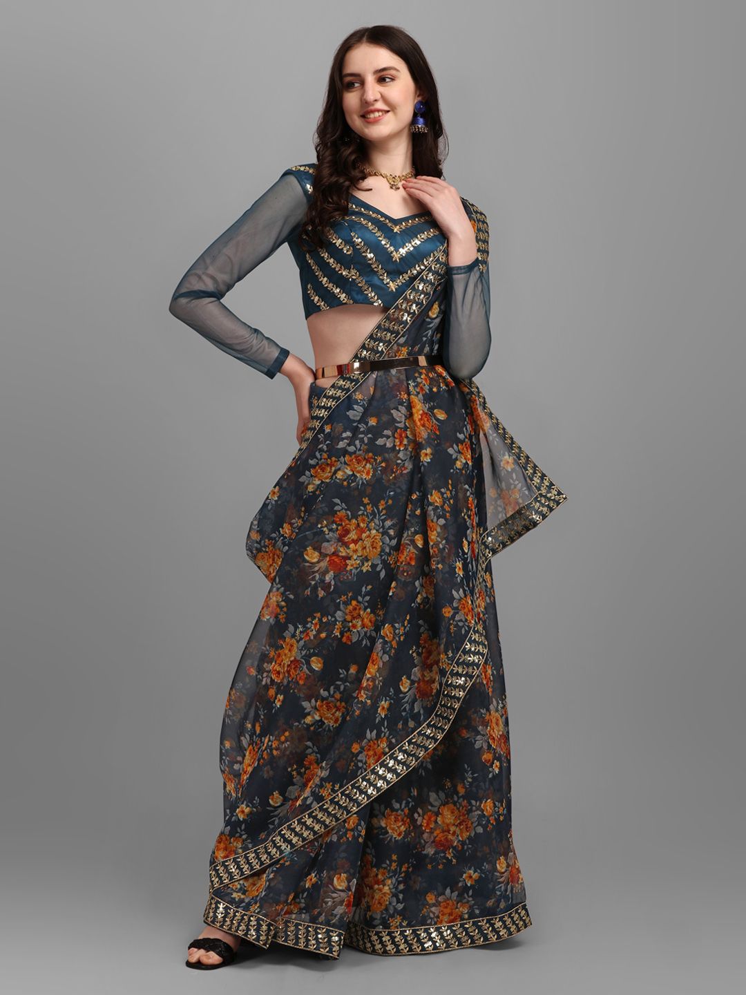 Fashionuma Women Turquoise Blue Sequined Saree Blouse Price in India