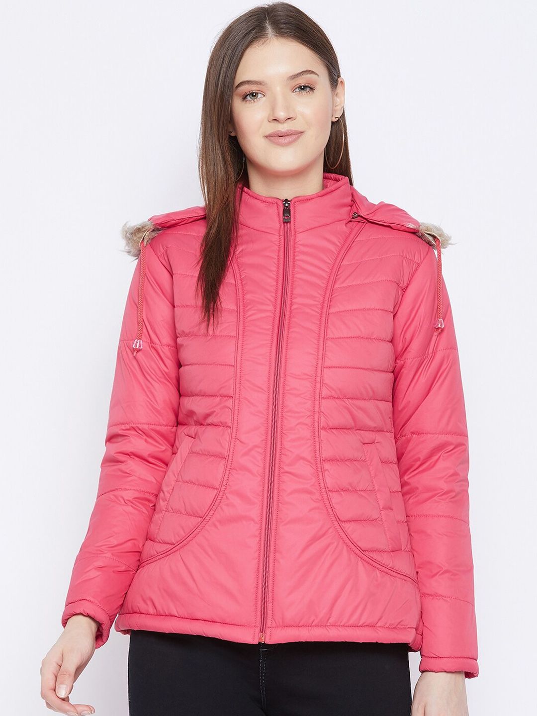 VERO AMORE Women Pink Striped Insulator Outdoor Parka Jacket Price in India