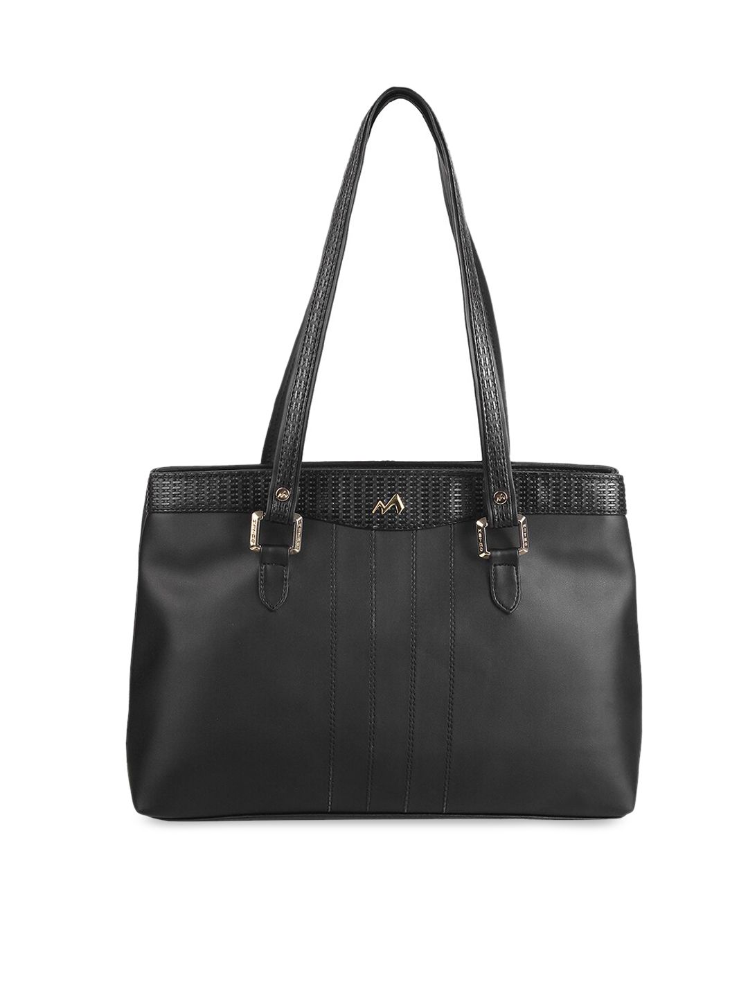 Metro Black Textured PU Oversized Structured Shoulder Bag Price in India