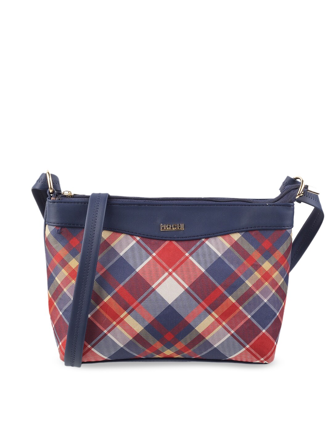 Mochi Women  Blue Colourblocked PU Structured Sling Bag Price in India