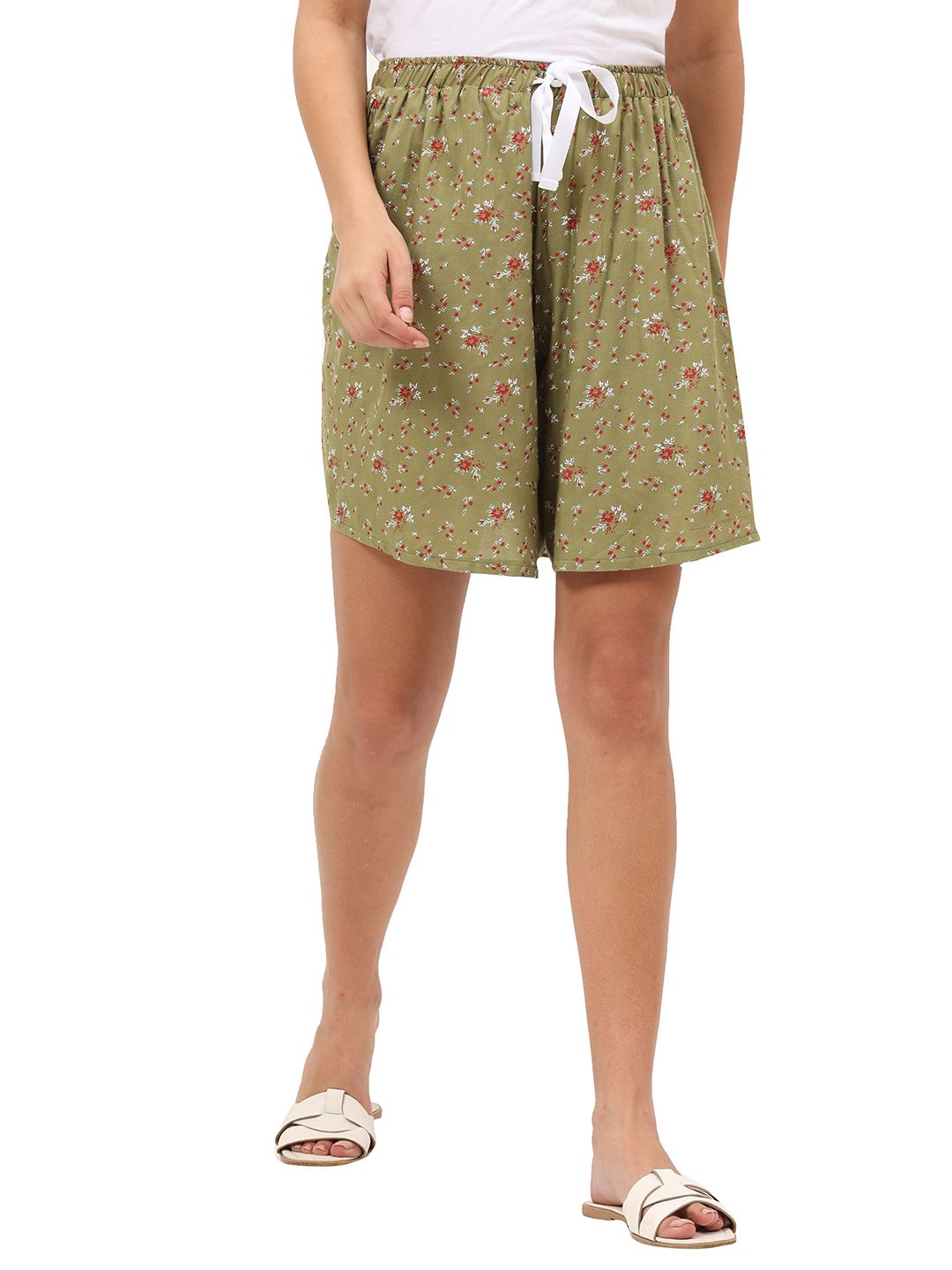 9shines Label Women Green Printed Lounge Shorts Price in India