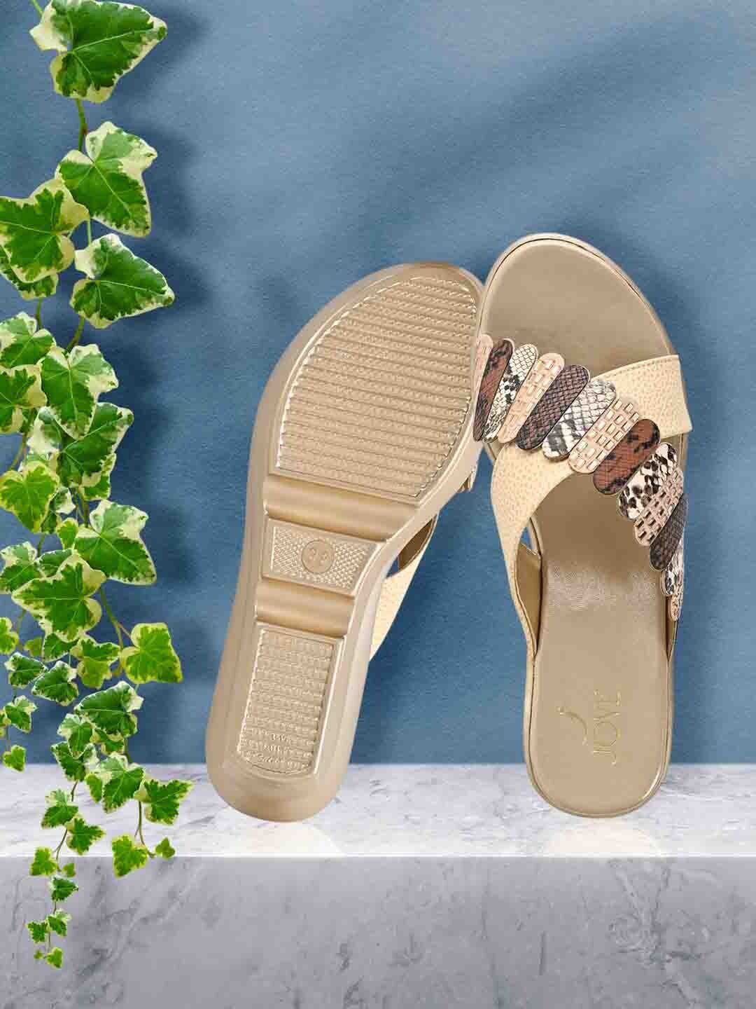 Jove Gold-Toned Printed Flatform Sandals Price in India