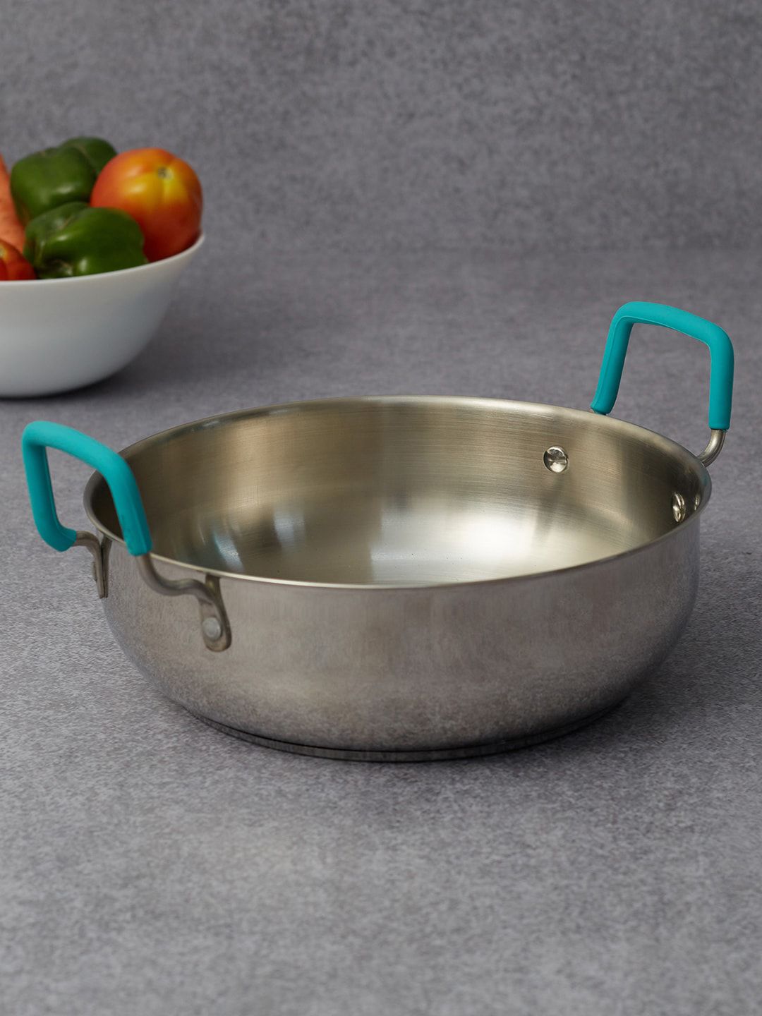 HomeTown Silver-Toned Solid Stainless Steel Capsule Bottom Kadhai Cookware Price in India