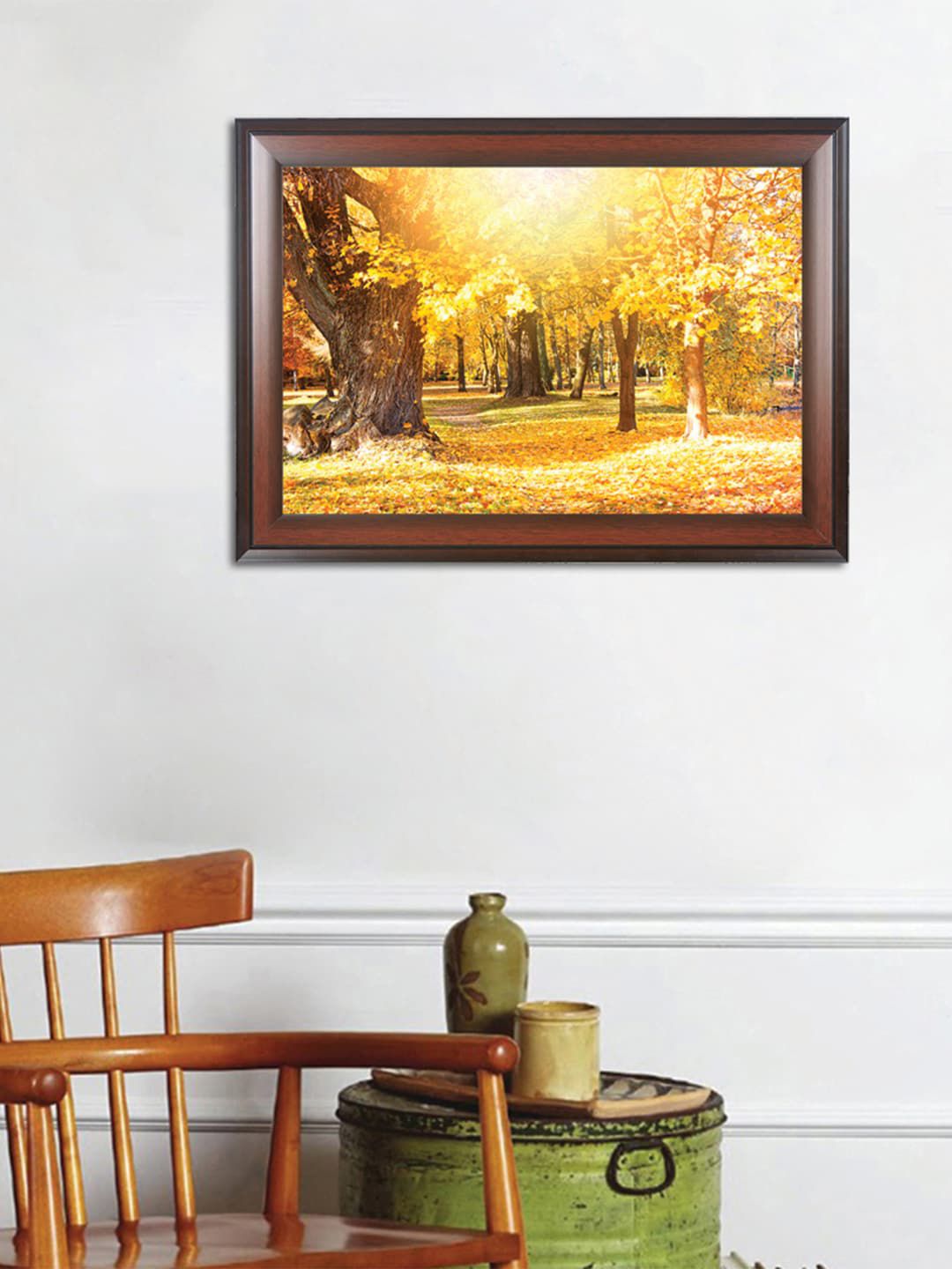 WENS Yellow & Brown Autumn Printed Framed Wall Art Price in India