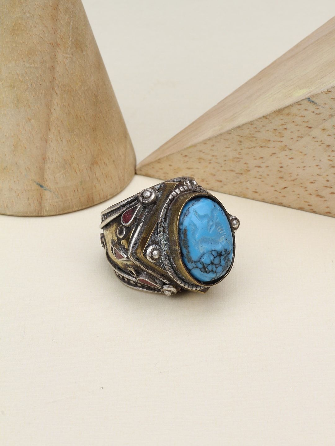 SANGEETA BOOCHRA Gold-Toned Blue Stone Studded Finger Ring Price in India