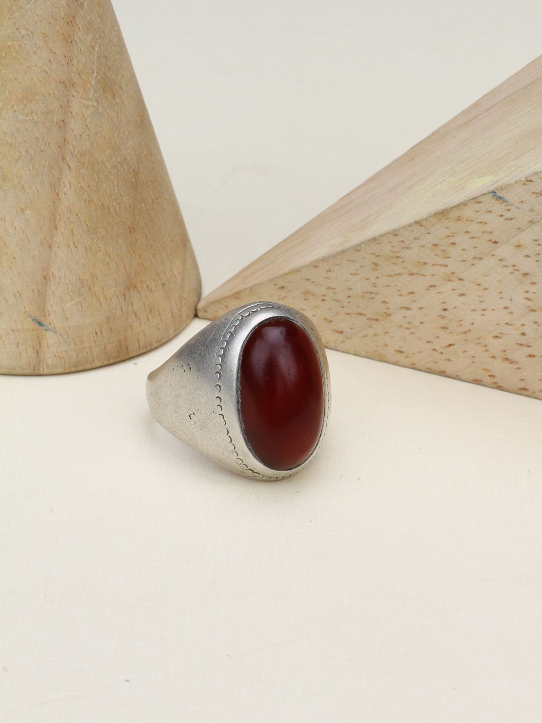 SANGEETA BOOCHRA Sterling Silver-Plated Red Onyx-Studded Finger Ring Price in India