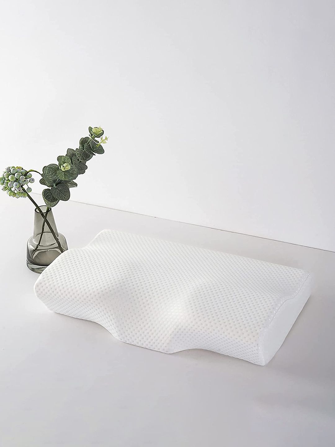 Pum Pum Orthopaedic Cervial Butterfly White Solid Polycotton Medium Memory Foam Therapedic Pillow-10.1 x 48.26 x 30.48 cm