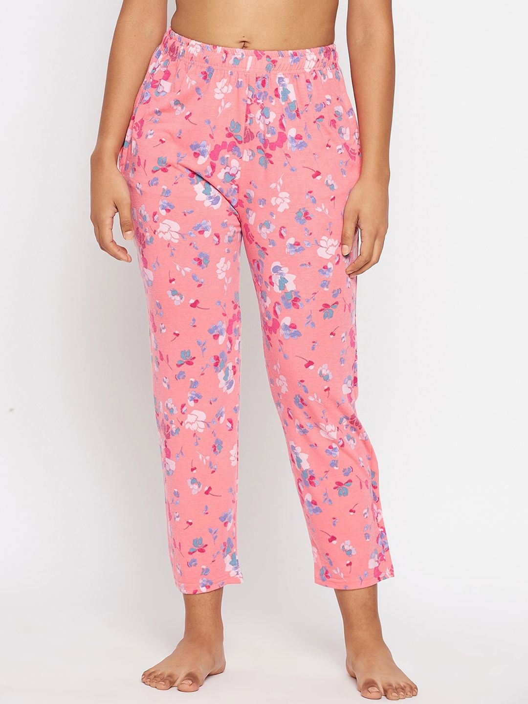 ALIZA Women Pink & Blue Printed Cotton Relaxed-Fit Lounge Pants Price in India
