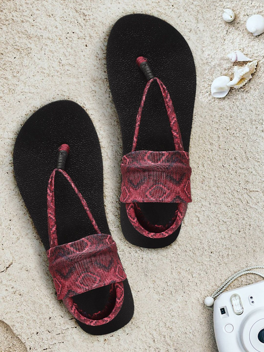 Solethreads Women Black & Red Self Design Thong Flip-Flops Price in India