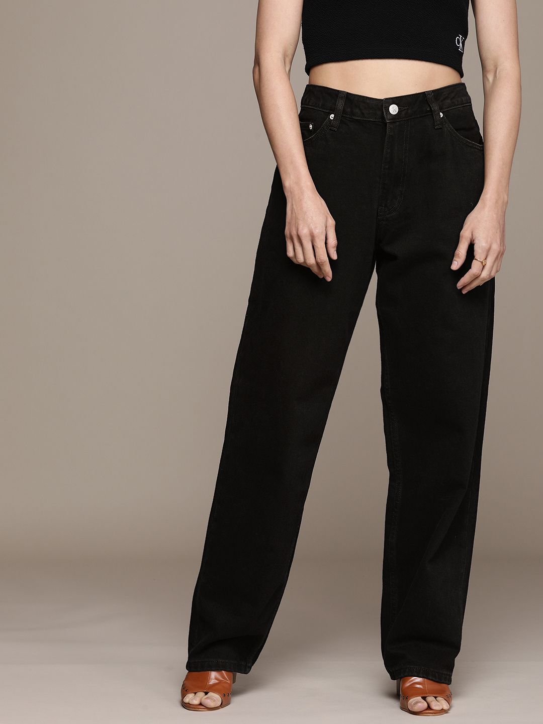 Calvin Klein Jeans Women Black Straight Fit High-Rise Stretchable Jeans Price in India