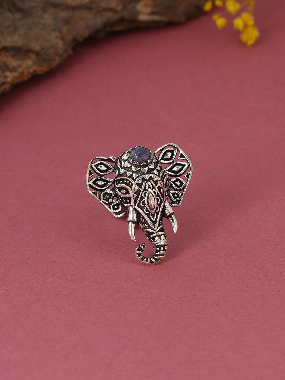 kashwini Silver-Plated Blue Stone-Studded Finger Ring Price in India