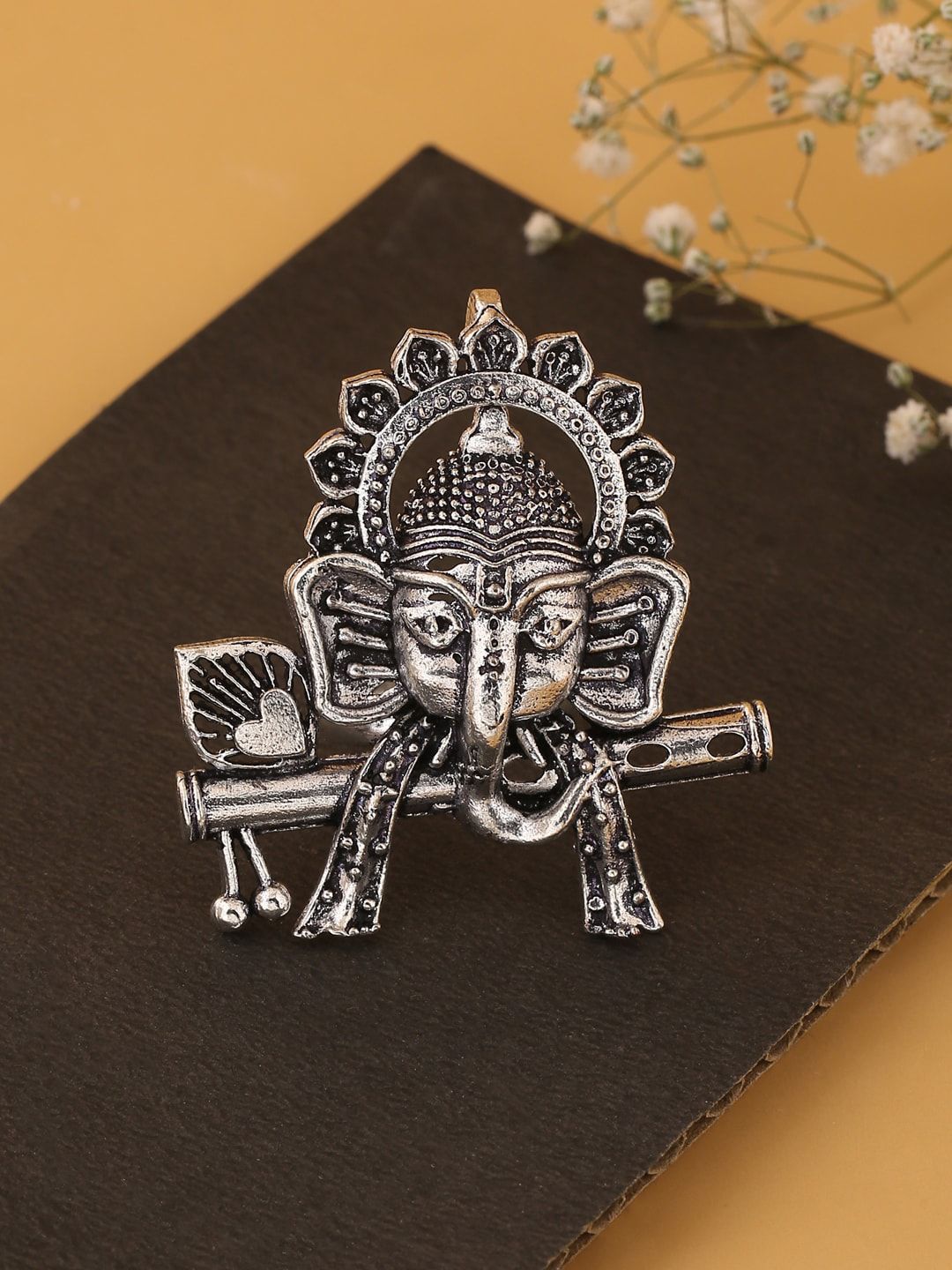 kashwini Silver Plated & Toned Lord Ganesha Adjustable Finger Ring Price in India