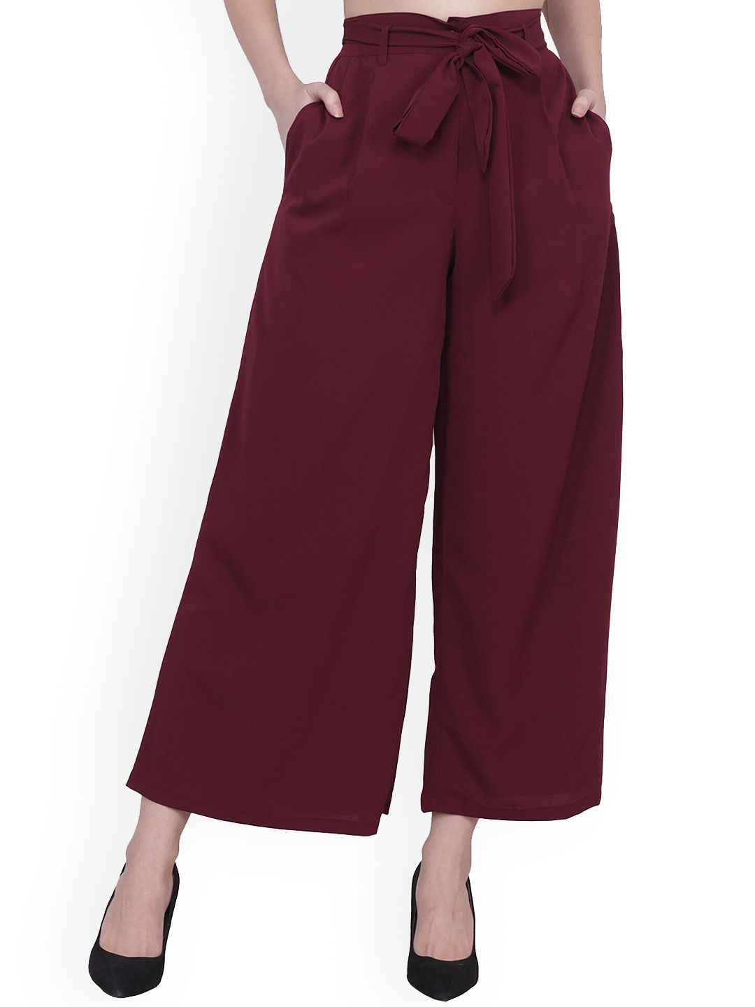 Frempy Women Maroon Original Solid Crepe Culottes Trousers