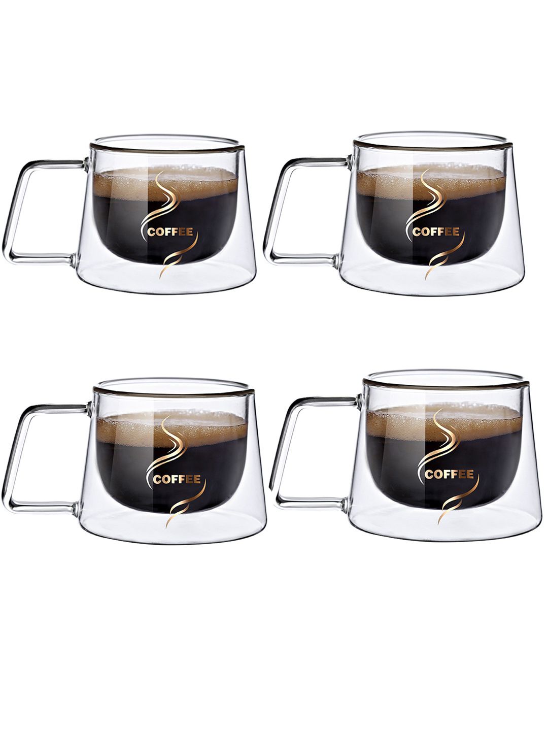 BonZeaL Transparent & Gold-Toned Printed Glass Transparent Cups Set of Cups and Mugs Price in India