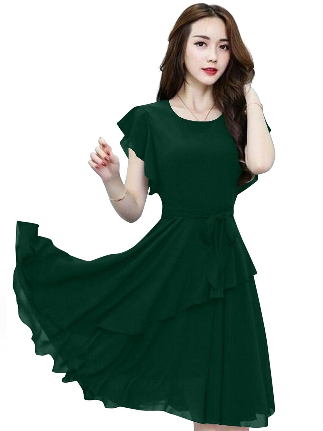 APNISHA Women Green Georgette Fit & Flare Dress Price in India