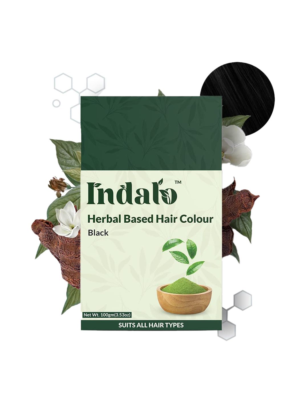 INDALO Long Lasting No Ammonia Herbal Based Hair Colour with Amla and Brahmi 100g - Black Price in India