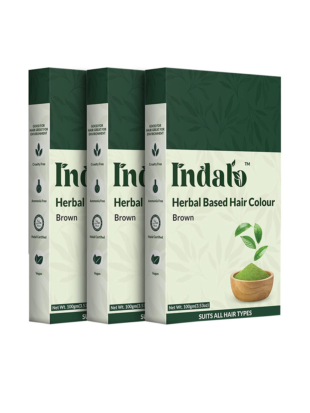 INDALO Set of 3 No Ammonia Herbal Based Hair Colour with Amla and Brahmi 100g Each- Brown Price in India