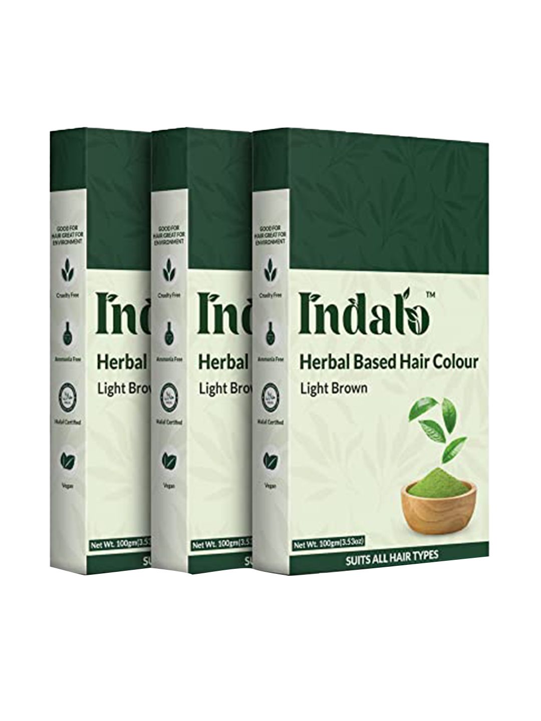 INDALO Set Of 3 Herbal Based Hair Colour with Amla & Brahmi 100g Each - Light Brown Price in India