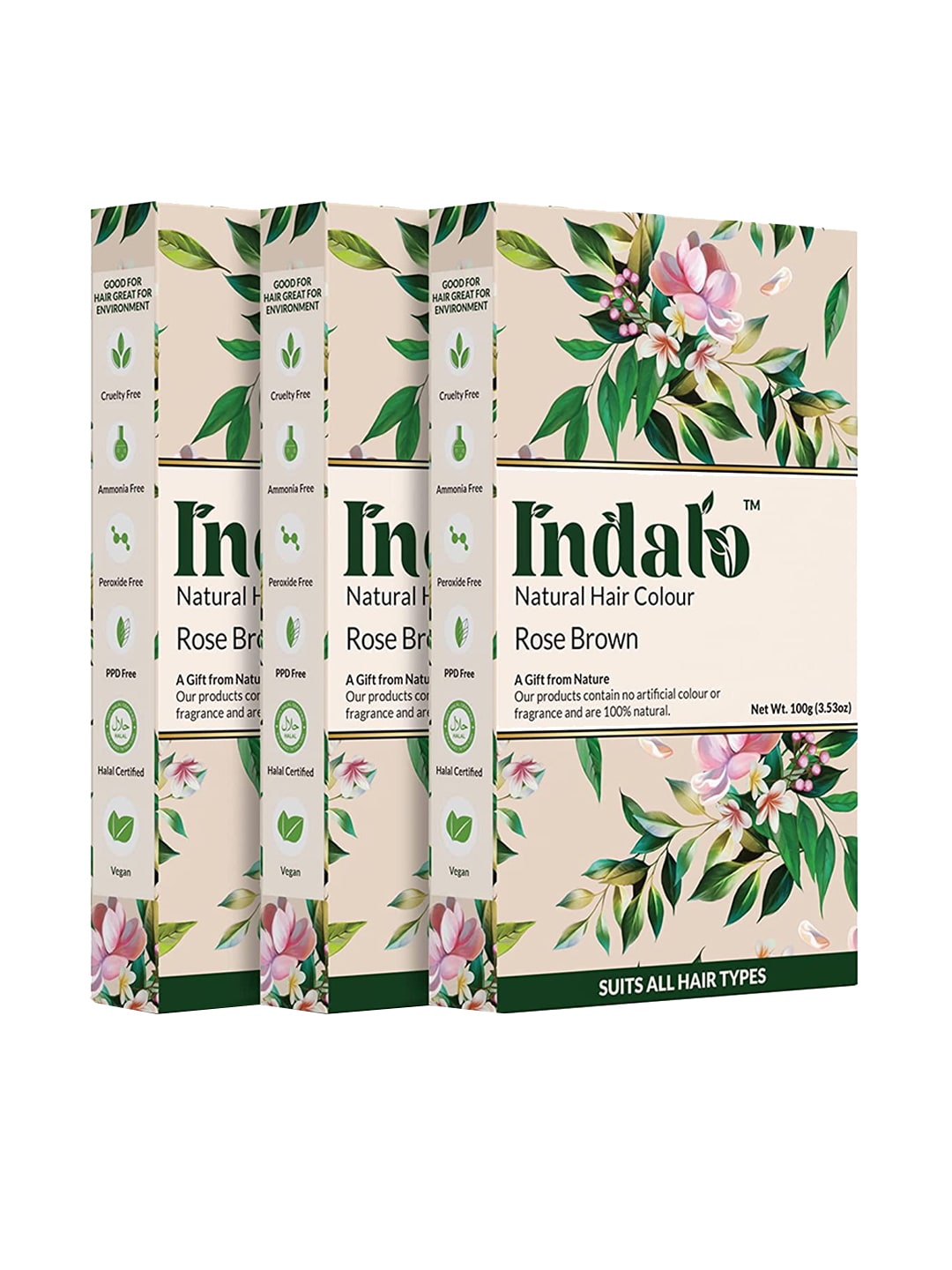 INDALO Set of 3 Natural Hair Colour Rose Brown 300 gm Price in India